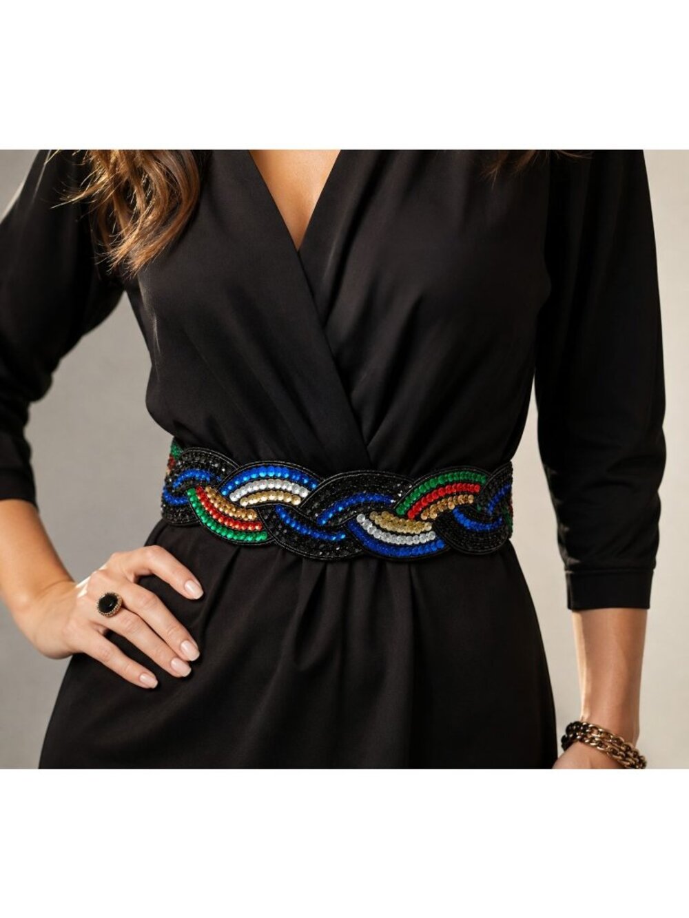 Vintage 80s Magid Multicolor Sequined Waist Belt 33" Length